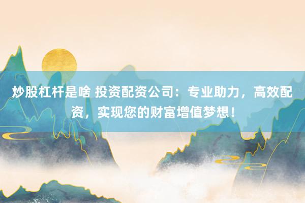 炒股杠杆是啥 投资配资公司：专业助力，高效配资，实现您的财富增值梦想！