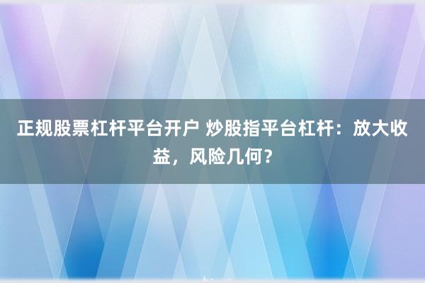 正规股票杠杆平台开户 炒股指平台杠杆：放大收益，风险几何？