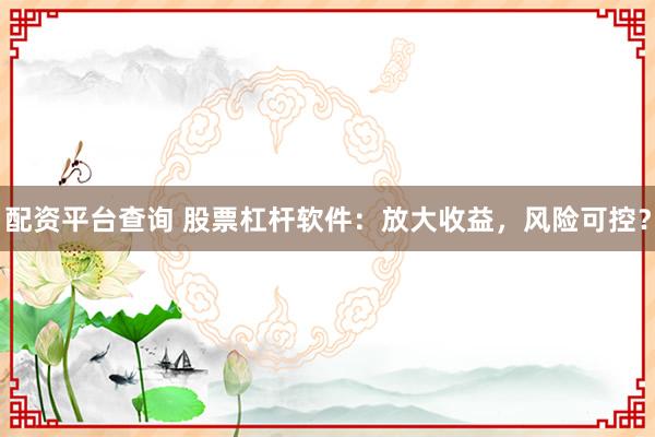 配资平台查询 股票杠杆软件：放大收益，风险可控？