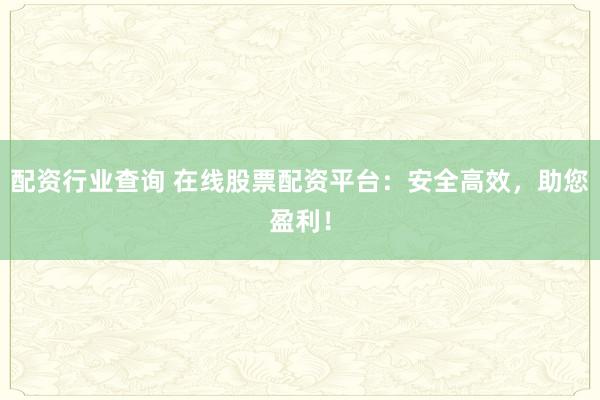 配资行业查询 在线股票配资平台：安全高效，助您盈利！