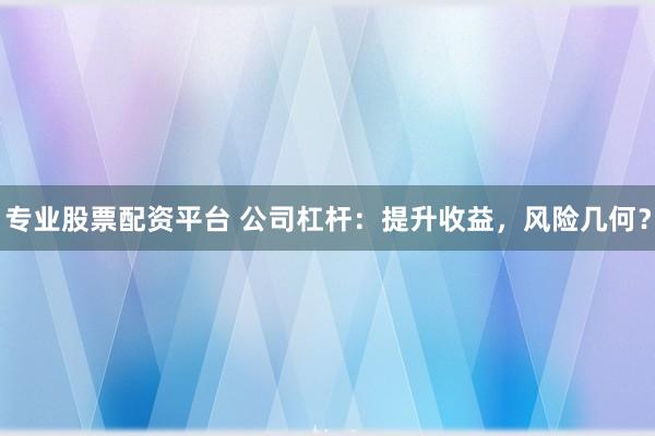 专业股票配资平台 公司杠杆：提升收益，风险几何？