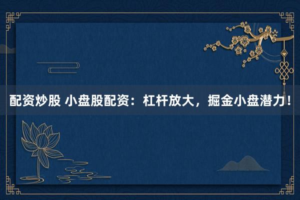 配资炒股 小盘股配资：杠杆放大，掘金小盘潜力！