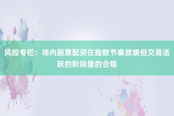 风控专栏：场内股票配资在指数节奏放缓但交易活跃的阶段里的合规