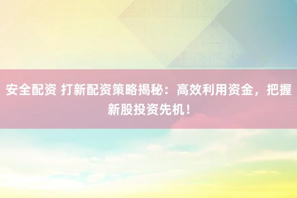 安全配资 打新配资策略揭秘：高效利用资金，把握新股投资先机！