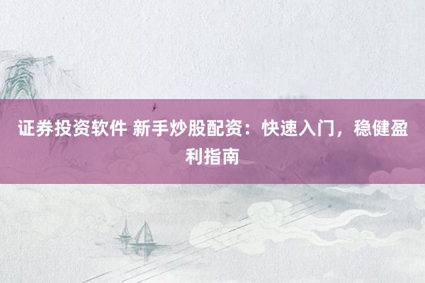 证券投资软件 新手炒股配资：快速入门，稳健盈利指南