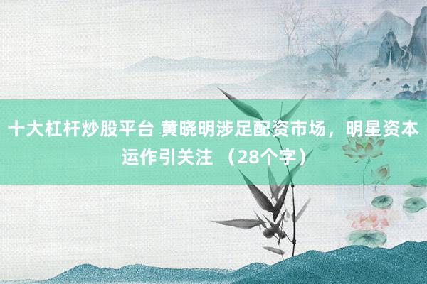 十大杠杆炒股平台 黄晓明涉足配资市场，明星资本运作引关注 （28个字）