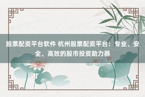 股票配资平台软件 杭州股票配资平台：专业、安全、高效的股市投资助力器